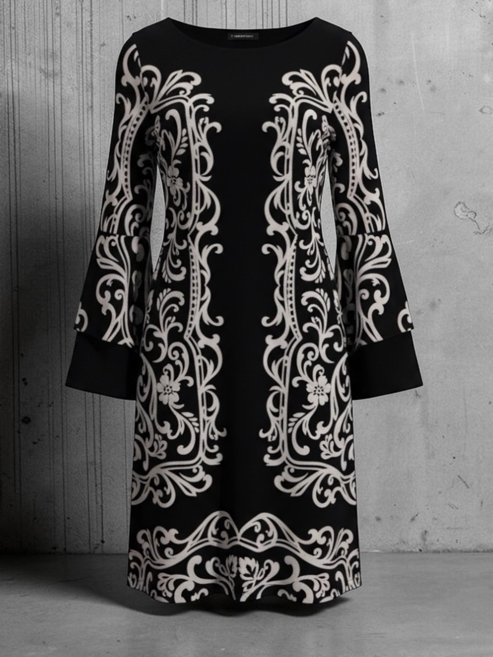 INC International Concepts Black White Baroque Scroll Print Shift Dress XL